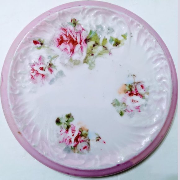 Pair (2) Vintage Round Floral TRIVET PLATES Pink and White Rose and Floral Print - Picture 2 of 6